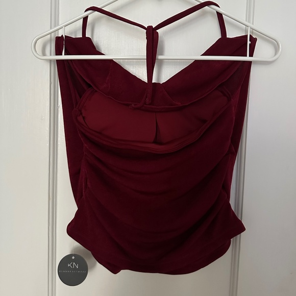 NWT Klassy Network Braless Cowl Neck Halter Brami (Cherry Red, Size S) - Picture 4 of 4